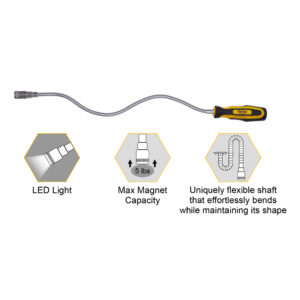 FLEXIBLE MAGNETIC PICK UP TOOL w/ LIGHT (2 IN 1)