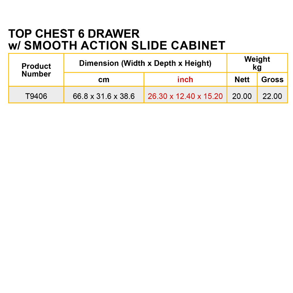 TOP CHEST 6 DRAWER w/ SMOOTH ACTION SLIDE CABINET